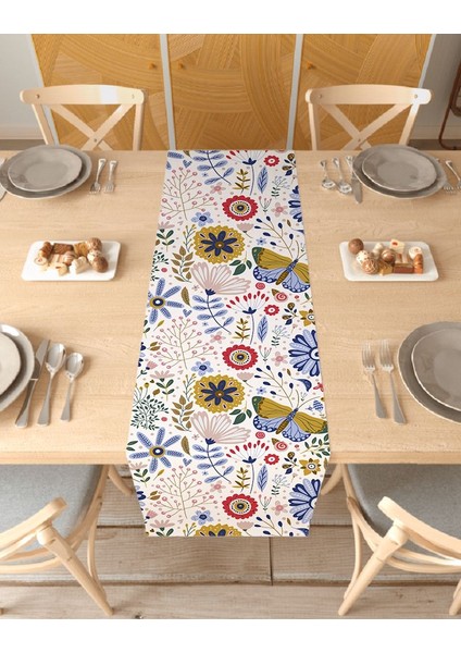 Çiçek Bohem Desenli Özel Tasarım Runner Dijital Baskılı Dekoratif Masa Örtüsü Modern Ev Dekorasyonu