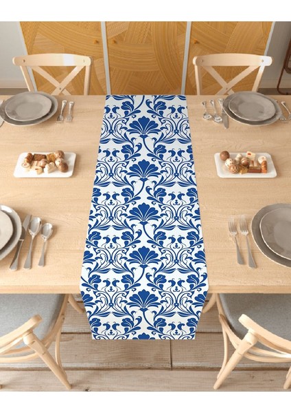 Yaprak Bohem Desenli Özel Tasarım Runner Dijital Baskılı Dekoratif Masa Örtüsü Modern Ev Dekorasyonu