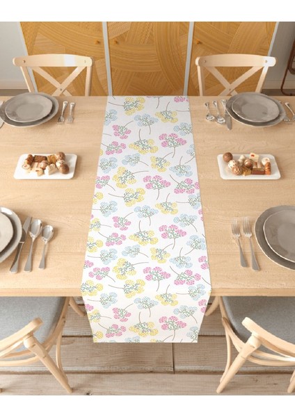 Çiçek Bohem Desenli Özel Tasarım Runner Dijital Baskılı Dekoratif Masa Örtüsü Modern Ev Dekorasyonu