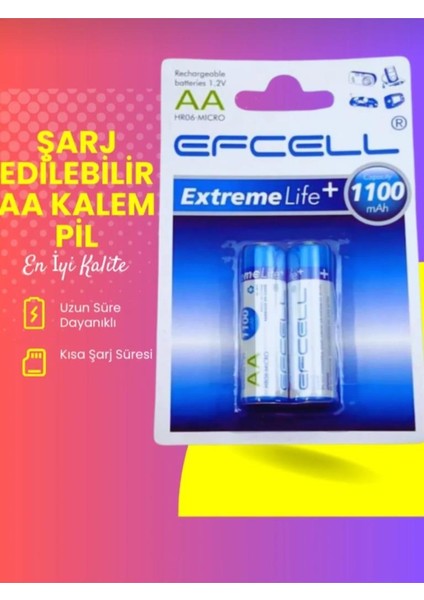 Yeni Nesil Şarj Edilebilir Kalem Pil Aa 1100 Mah 1000 Defaya Kadar Şarj Edilebilir 1.2V