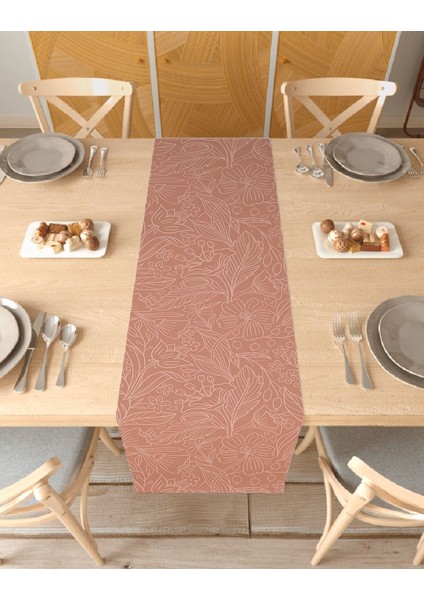 Yaprak Bohem Desenli Özel Tasarım Runner Dijital Baskılı Dekoratif Masa Örtüsü Modern Ev Dekorasyonu