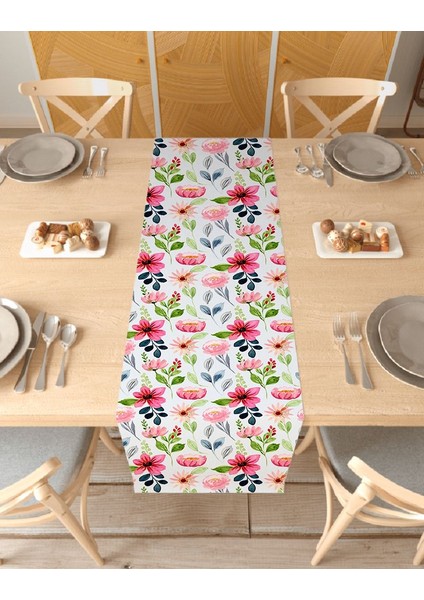Çiçek Bohem Desenli Özel Tasarım Runner Dijital Baskılı Dekoratif Masa Örtüsü Modern Ev Dekorasyonu