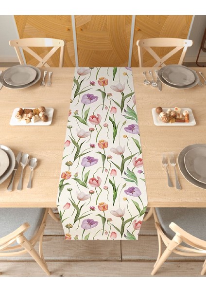 Çiçek Bohem Desenli Özel Tasarım Runner Dijital Baskılı Dekoratif Masa Örtüsü Modern Ev Dekorasyonu