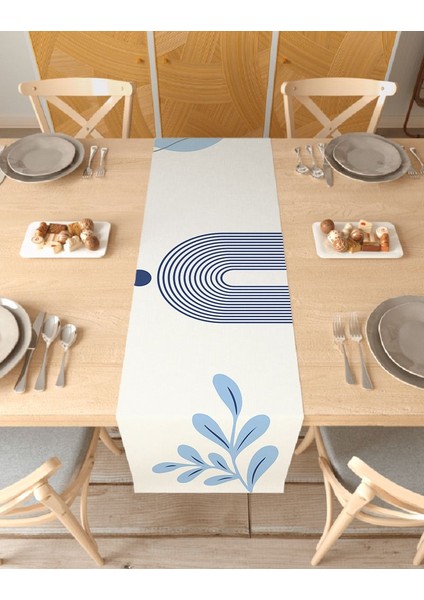 Yaprak Bohem Desenli Özel Tasarım Runner Dijital Baskılı Dekoratif Masa Örtüsü Modern Ev Dekorasyonu