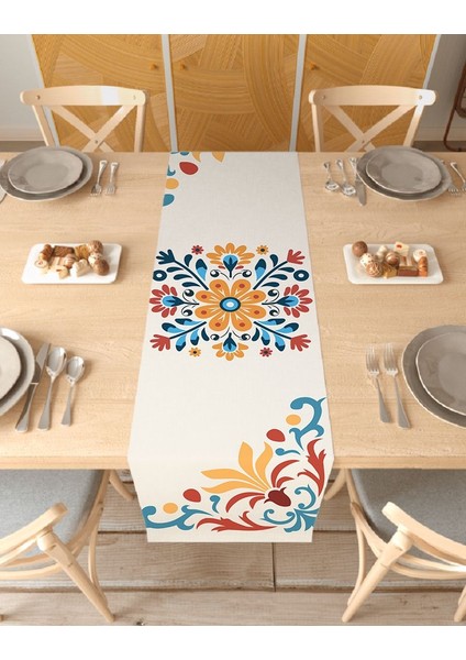 Çiçek Kelebek Bohem Desenli Özel Tasarım Runner Dijital Baskılı Dekoratif Masa Örtüsü Ev Dekorasyonu