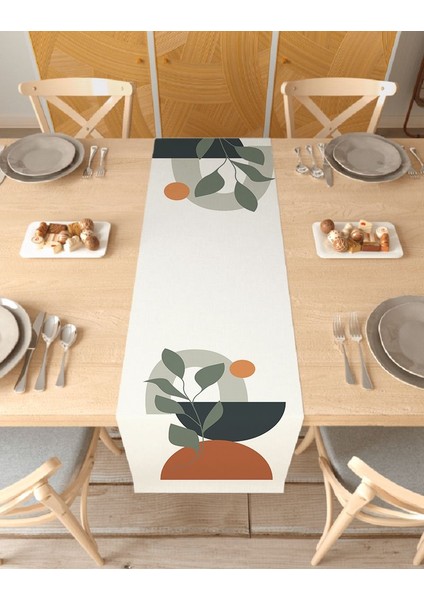 Vazo Çiçek Bohem Desenli Özel Tasarım Runner Baskılı Dekoratif Bej Masa Örtüsü Modern Ev Dekorasyonu