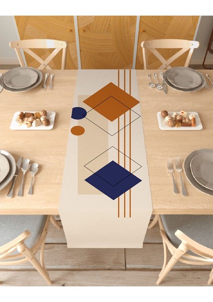 Vazo Çiçek Bohem Desenli Özel Tasarım Runner Baskılı Dekoratif Bej Masa Örtüsü Modern Ev Dekorasyonu