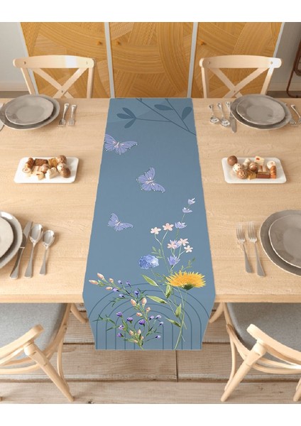 Çiçek Kelebek Bohem Desenli Özel Tasarım Runner Dijital Baskılı Dekoratif Masa Örtüsü Ev Dekorasyonu