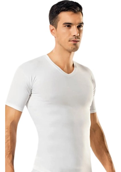 Erkek Beyaz V Yaka Bambu T-Shirt