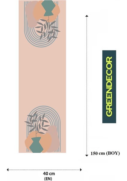 Vazo Çiçek Bohem Desenli Özel Tasarım Runner Baskılı Dekoratif Bej Masa Örtüsü Modern Ev Dekorasyonu