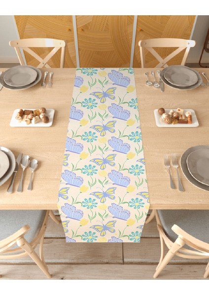 Çiçek Bohem Desenli Özel Tasarım Runner Dijital Baskılı Dekoratif Masa Örtüsü Modern Ev Dekorasyonu