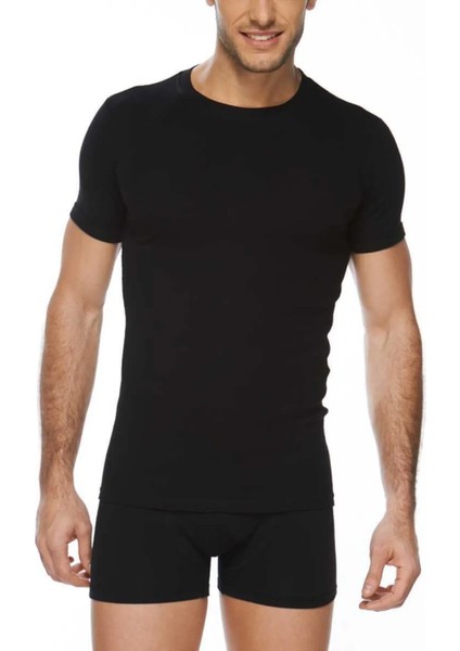 Erkek Siyah Sıfır Yaka Bambu T-Shirt