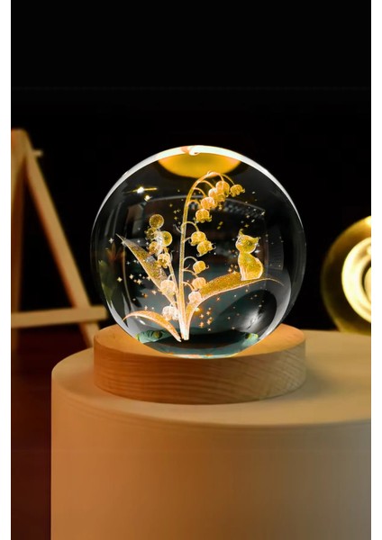 Isme Özel Işıklı Ahşap Kaideli Sevimli Kedi Cam Küre 8 cm *6 cm