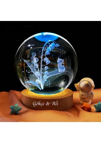 Isme Özel Işıklı Ahşap Kaideli Sevimli Kedi Cam Küre 8 cm *6 cm fırsatları