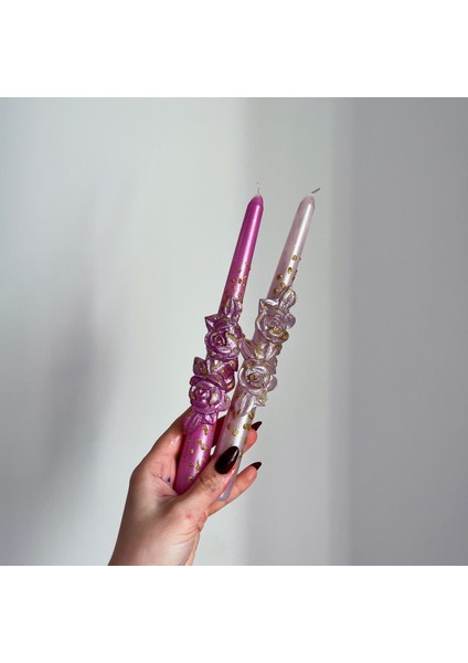 2'li Çiçek Şamdan Mum Lila Pink