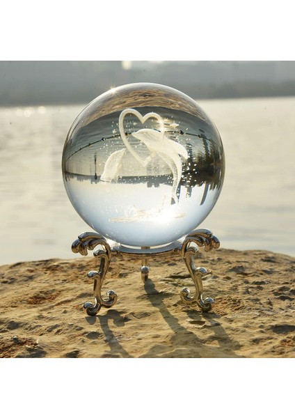 Dekoratif Metal Ayaklı Kalpli Yunus Tasarımlı 3D Cam Küre 6 cm modelleri
