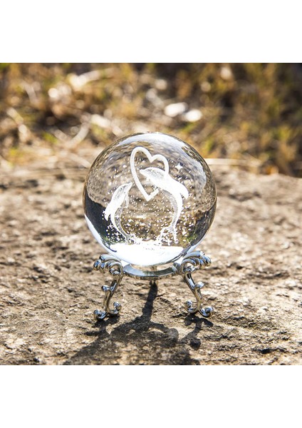 Dekoratif Metal Ayaklı Kalpli Yunus Tasarımlı 3D Cam Küre 6 cm fırsatları