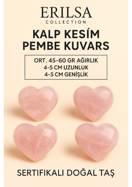 Sertifikalı Kalp Kesim Pembe Kuvars Masaj Terapi Taşı