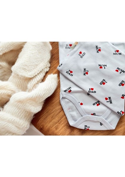 Pamuklu I Love Mum& I Love Dad Kısa Kollu Bebek Body Özel Baskı Zıbın fiyatları