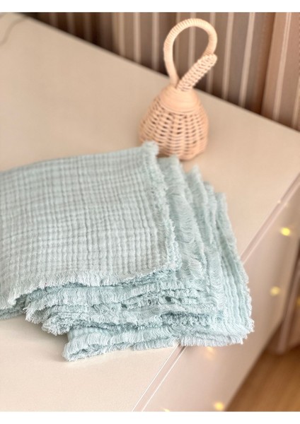 Pamuk Bebek Ağız Silme Mendili 4'lü Set Turkuaz Omuz Örtüsü Ter Mendili