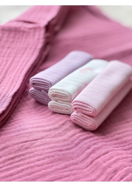 Pamuklu Bebek Ağız Mendili 6'lı Set Pembe