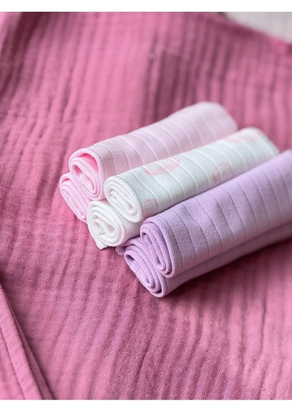 Pamuklu Bebek Ağız Mendili 6'lı Set Pembe