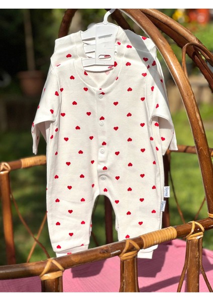 Kalp Desenli Çıtçıtlı Pamuklu Bebek Tulum modelleri
