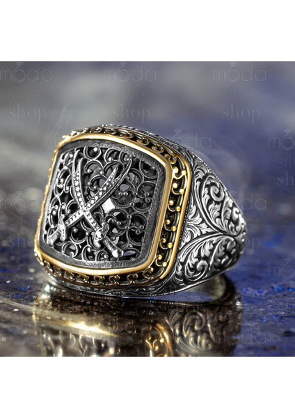 925 Ayar Gümüş Kalem Işlemeli Zülfikar Tasarım Erkek Yüzük fiyatları