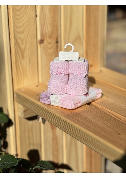 Bebek Fiyonk Pembe Patik& 6lı Pamuklu Mendil Seti (Müslin Mendil Hediyeli) Yenidoğan Hediyelik fiyatları