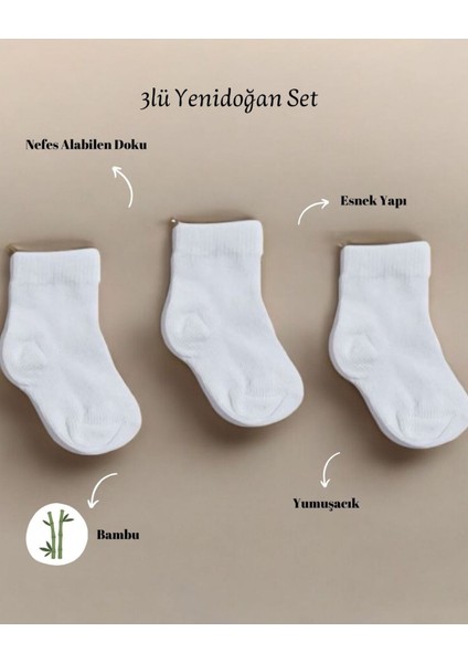 Premium 3lü Bambu Yenidoğan Soket Çorap Set Ekstra Yumuşak Kız Bebek/erkek Bebek fiyatları