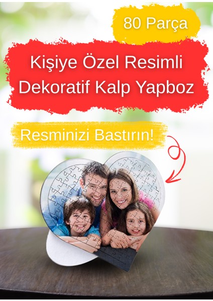 Kişiye Özel Resimli Kalp Yapboz - 80 Parça