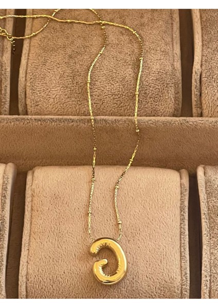 316 L G Harfi Çelik Balon Kolye , Çelik Harfli Kolye , Gold Çelik Kolye