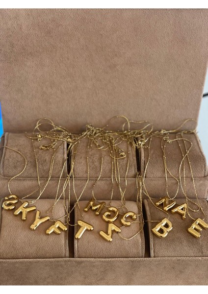 316 L G Harfi Çelik Balon Kolye , Çelik Harfli Kolye , Gold Çelik Kolye