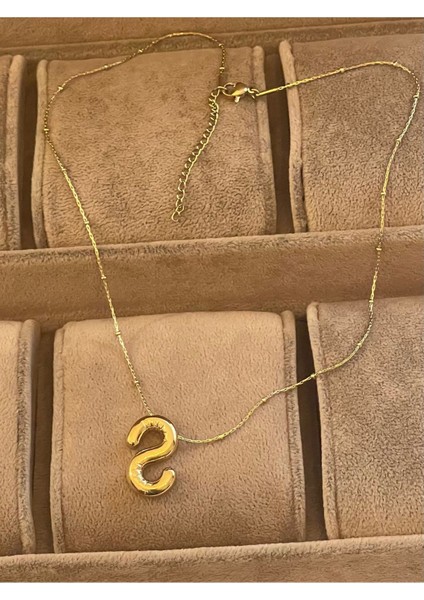 316 L S Harfi Çelik Balon Kolye , Çelik Harfli Kolye , Gold Çelik Kolye