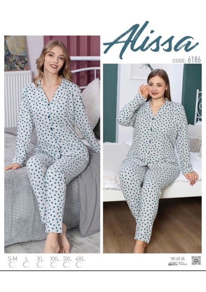 Azze Alissa 6186 Bayan Önü Düğmeli Çiçek Desenli Pijama Takımı