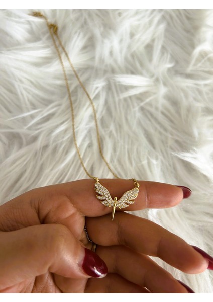 Badelis Çelik Zirkon Taş Detaylı Gold Anka Kuş Modeli Kolye