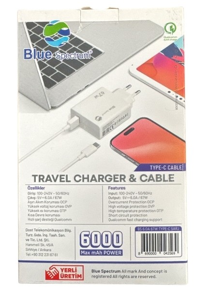 67W 6.0A Hızlı Şarj Seti Usb-Typec