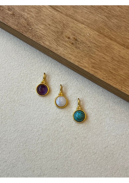 925 Ayar Gümüş Gold Renk Firuze Taşlı Kolye Ucu fiyatları