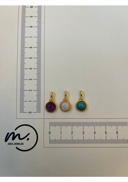 925 Ayar Gümüş Gold Renk Firuze Taşlı Kolye Ucu modelleri