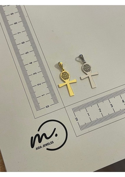925 Ayar Gümüş Gold Renk Ank Haç Model Kolye Ucu modelleri