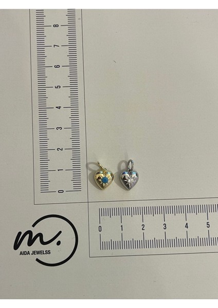 925 Ayar Gümüş Renk Zirkon Taşlı Kalp Model Kolye Ucu
