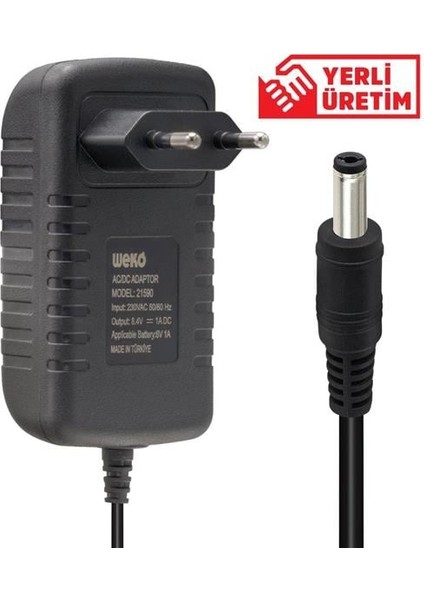 8.4 Volt - 1 Amper 8.4 Watt 5.5*2.5 Uçlu Lityum Pil Ledli Yerli Üretim Şarj Adaptörü