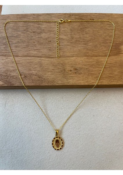 925 Ayar Gümüş Gold Renk Fatma Ana Eli Zincirli Kolye Ucu