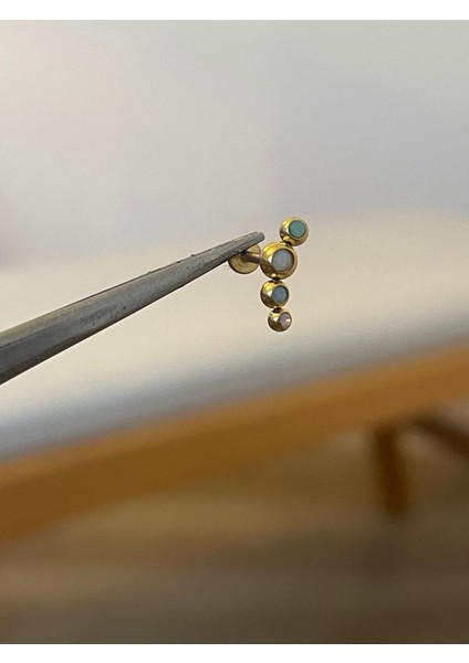 316 L Cerrahi Çelik 4 Taşlı Renkli Asimetrik Altın Tragus Helix Kıkırdak Dudak Piercingi