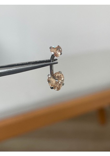 316 L Cerrahi Çelik Zirkon Taşlı Kalp Detaylı Göbek Piercingi Altın