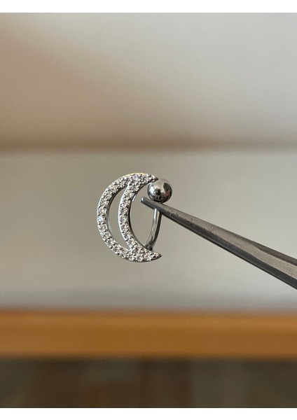 316 L Cerrahi Çelik Hilal Şeklinde Zirkon Taşlı Göbek Piercingi