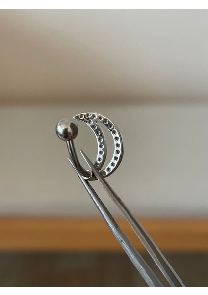 316 L Cerrahi Çelik Hilal Şeklinde Zirkon Taşlı Göbek Piercingi fiyatları