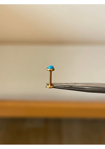 316 L Cerrahi Çelik Doğal Taş Turkuaz Taşlı Altın Renk Tragus Helix Kıkırdak Piercing