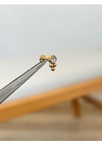316 L Cerrahi Çelik Zirkon Taşlı Conch Kıkırdak Helix Dudak Tragus Piercingi