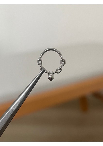 316 L Cerrahi Çelik Zincirli Kalp Detaylı Halka Kıkırdak Helix Tragus Piercingi fiyatları